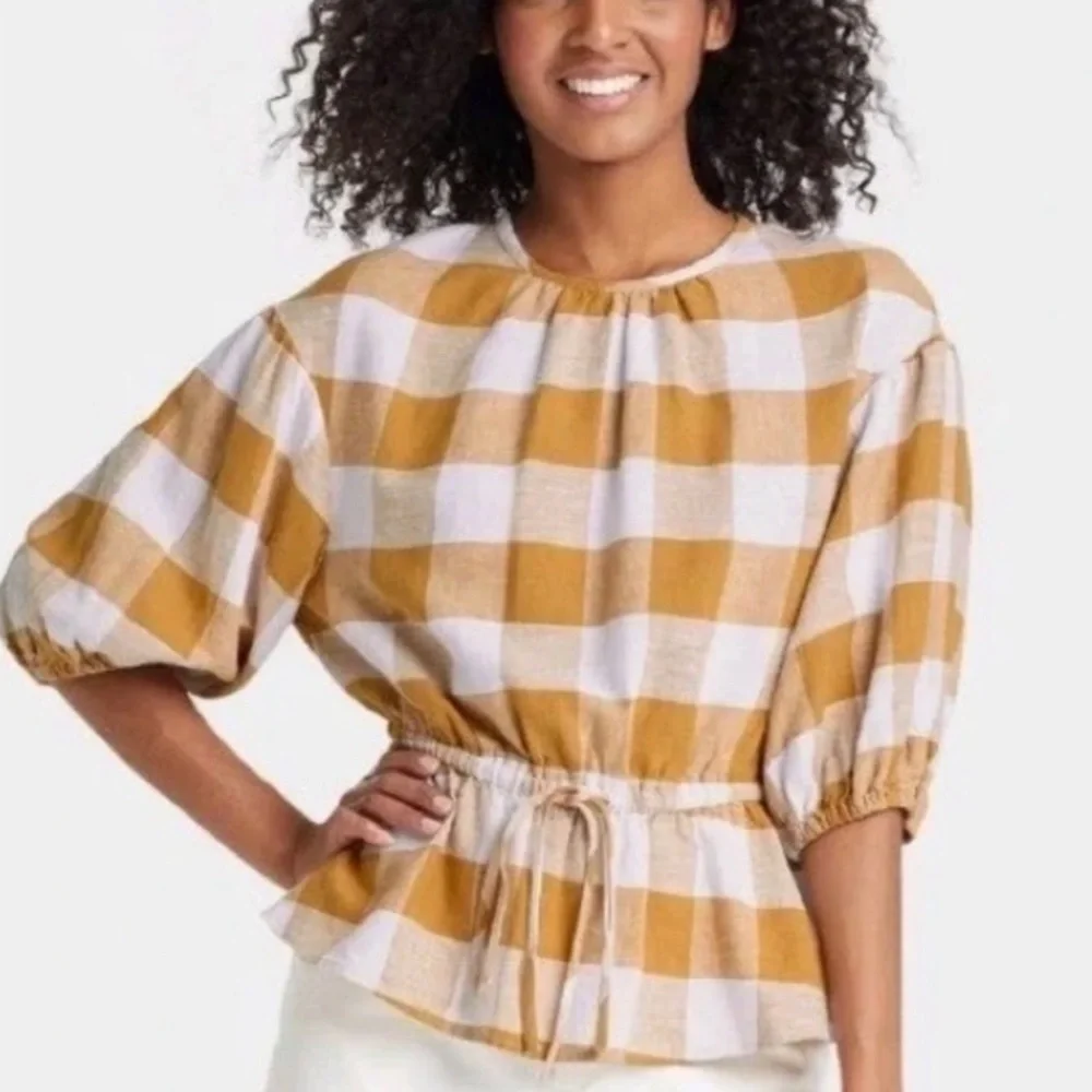 Who What Wear Gingham Peplum Top Size Medium
